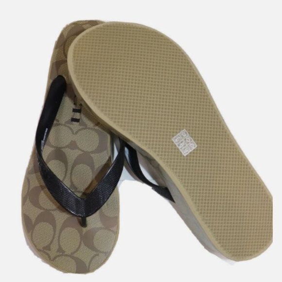 NWT COACH Khaki/Black SIG C LYNN Platform Wedge Sandal/Flip Flops - Picture 5 of 10